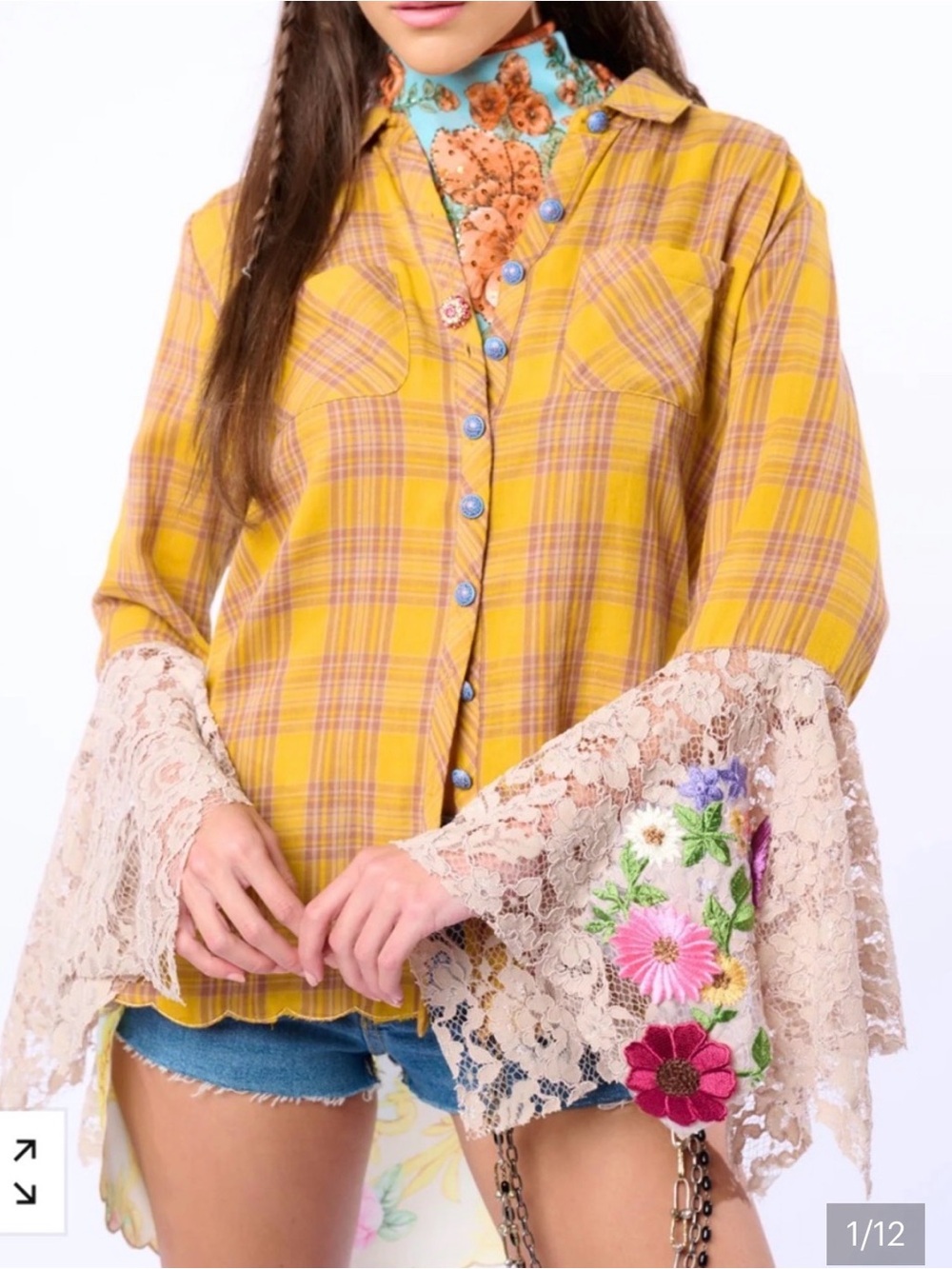 Aratta - Wild Wild West Plaid & Floral Horse Back Print Tunic — Yellow Multi - Picture 2 of 3